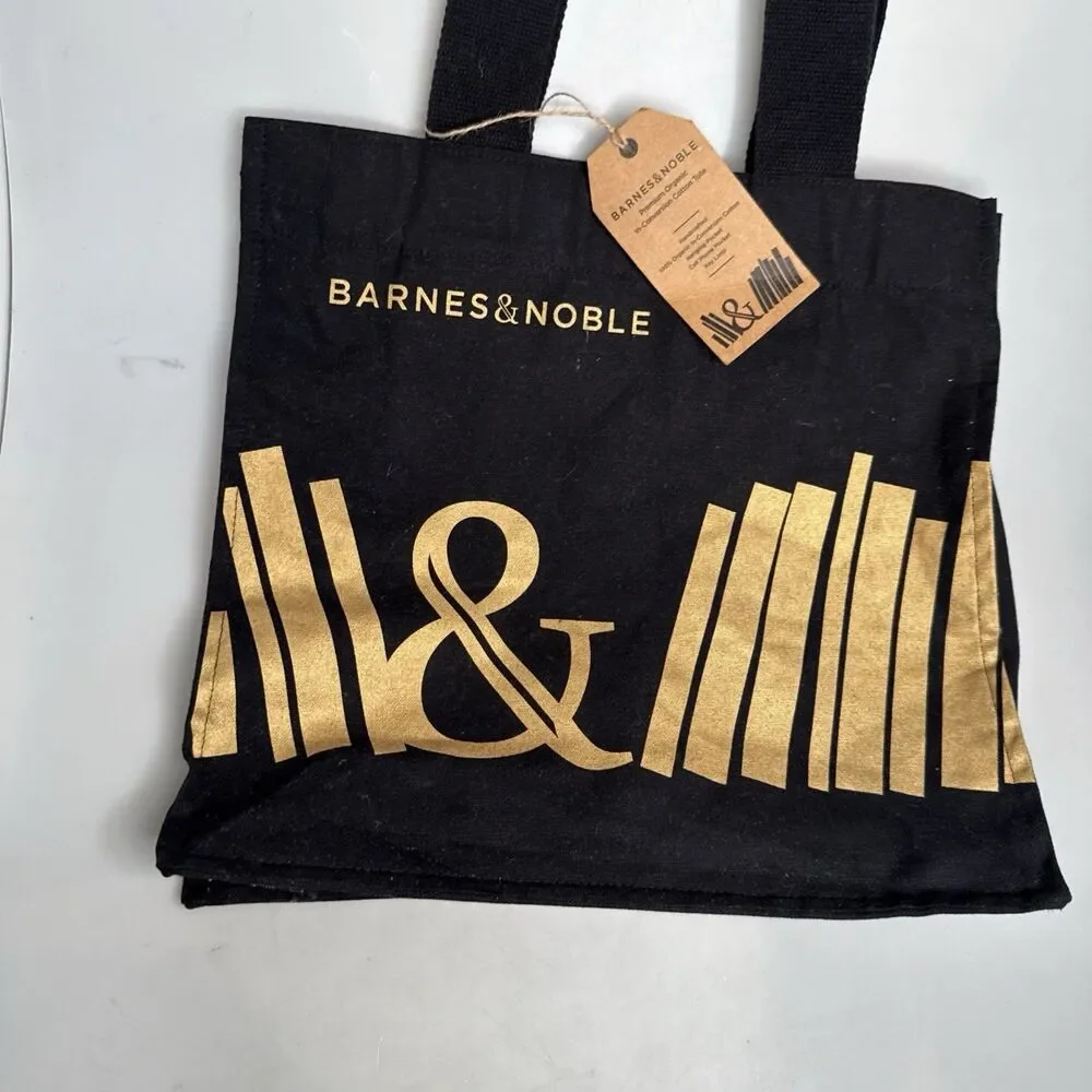 Barnes & Noble Black & Gold Tote Bag Organic Cotton Reusable NEW 15